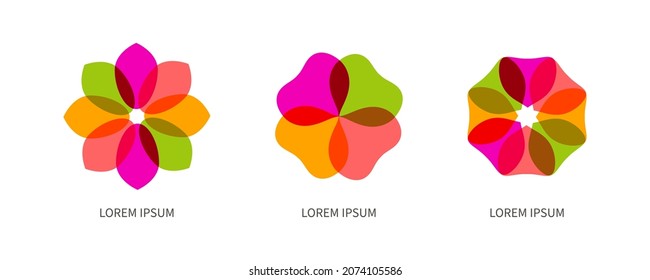 Set of geometric flowers. Logo for beauty salon, cosmetic brand. Abstract flower with petals. Vector design