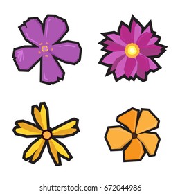 Set of geometric flowers on a white background, Vector illustration