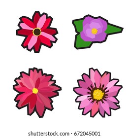 Set of geometric flowers on a white background, Vector illustration