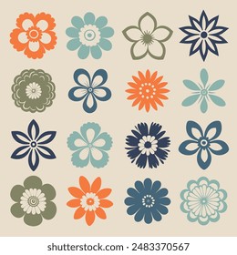 Set of geometric flowers, vector design