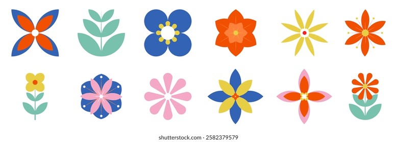 Set of geometric flowers. Vector illustration