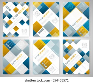 Set of geometric flyer template design with blue and red square elements/cover layout, brochure or corporate banner/design with place for your content or creative editing.