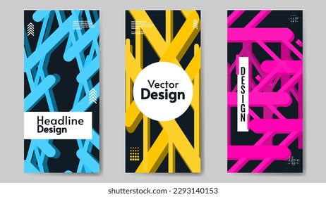 Reihe geometrischer Flyer. Vektorgrafik. Dunkler Hintergrund. Design für Einladung, Broschüre. 