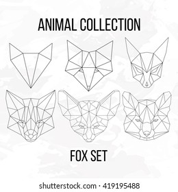 Set Of Geometric Fox Head Isolated On White Background Vintage Vector Design Element Illustration