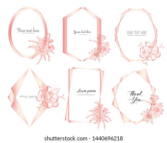 Set of geometric frame with hand drawn floral. Botanical composition.Decorative element for wedding card. Invitations Vector illustration.