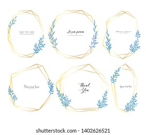 Set of geometric frame with leaves watercolor, Botanical composition, Decorative element for wedding card, Invitations Vector illustration.
