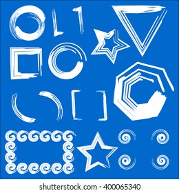 Set of geometric frames blue background