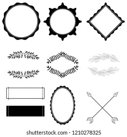 Set of geometric frames and frames with floral ornament.