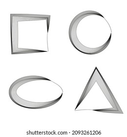 Set of geometric frames. Original design painted with thin lines brush. Isolated on white background. Vector.
