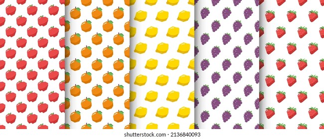 Set of geometric fruit seamless pattern