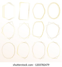 Set of geometric gold frame, Decorative element for wedding card, Invitations and logo. Vector illustration.