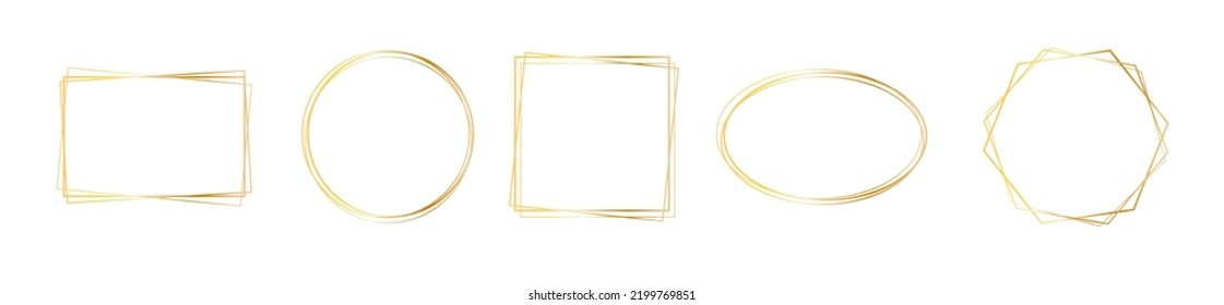 Conjunto de marcos geométricos de oro aislados en blanco.Marco geométrico de oro simple.Marco dorado abstracto simple.Conjunto de marcos de oro de lujo.Elementos de invitación a la boda.