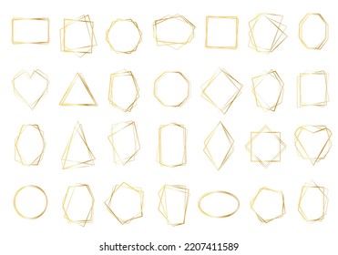 Set of geometric gold frame isolated on white.Golden Geometrical frames.Simple abstract golden frames.Set of luxury gold frames collection.Wedding invitation elements.