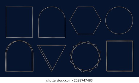 Set of geometric gold frame on dark background. Gold border, design element for decoration card, certificate, grand opening, party invitation