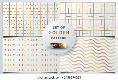 Set of geometric gold pattern. Abstract seamless texture on white background.