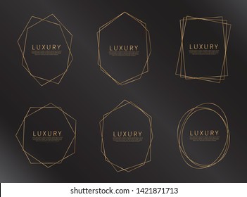 Set of geometric golden frame. Golden frame for wedding invitation cards. Luxury style. Vector illustration.