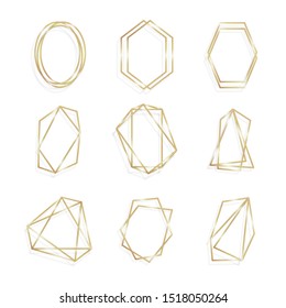 Set of geometric golden frame. Golden frame for wedding invitation cards isolated background line art