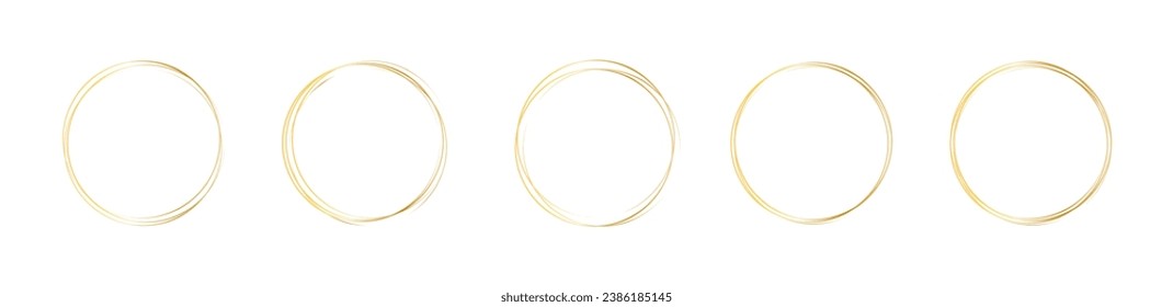Set of geometric golden frames. Golden Geometrical circle frames. Simple abstract round frames .Set of frames collection .Luxury one line borders for wedding invitation elements.