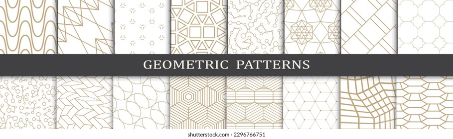 Set of geometric golden patterns. Abstract geometric graphic design print patterns. Seamless geometric golden lines pattern.