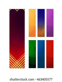Set of geometric golden vertical banners. Vector luxury background for certificate, gift,voucher, present, discount, invitation,wedding card.