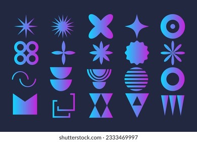 Set geometric gradient shapes contemporary modern trendy elements basic forms isolated on background, futuristic figures, minimal abstract