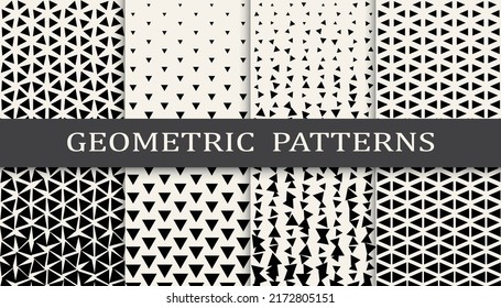 Conjunto de patrones geométricos de medio tono. Resumen de diseño gráfico geométrico simple patrón. Patrón de medio tono geométrico sin foco.