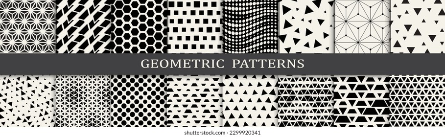 Set of geometric halftone patterns. Abstract geometric graphic design simple pattern. Seamless geometric halftone pattern.