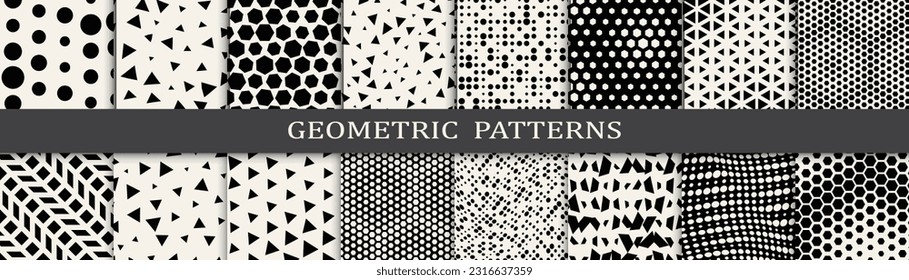 Set of geometric halftone patterns. Abstract geometric graphic design simple pattern. Seamless geometric halftone pattern.