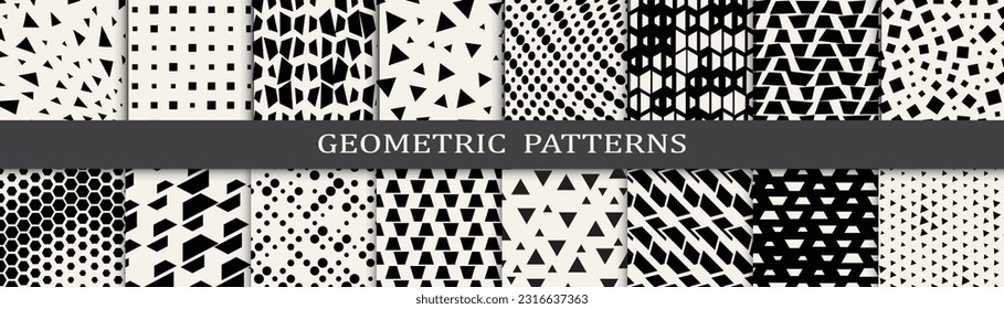 Set of geometric halftone patterns. Abstract geometric graphic design simple pattern. Seamless geometric halftone pattern.