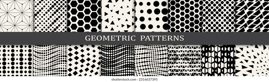 Set of geometric halftone patterns. Abstract geometric graphic design simple pattern. Seamless geometric halftone pattern.