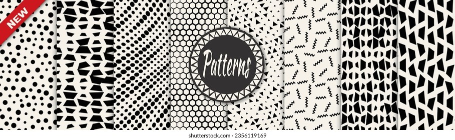 Set of geometric halftone patterns. Abstract geometric graphic design halftone pattern. Seamless geometric halftone pattern.