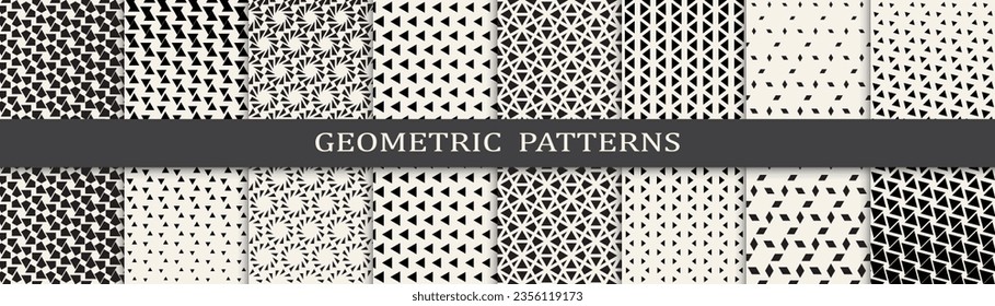 Set of geometric halftone patterns. Abstract geometric graphic design halftone pattern. Seamless geometric halftone pattern.