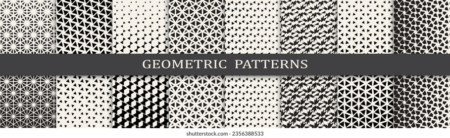 Set of geometric halftone patterns. Abstract geometric graphic design halftone pattern. Seamless geometric halftone pattern.