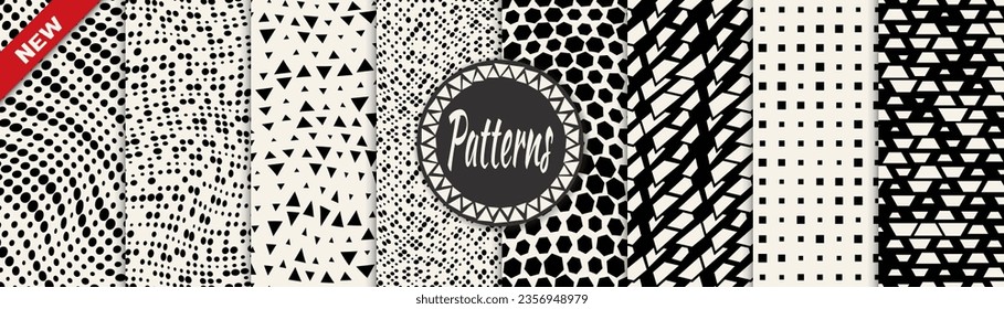 Set of geometric halftone patterns. Abstract geometric graphic design halftone pattern. Seamless geometric halftone pattern.