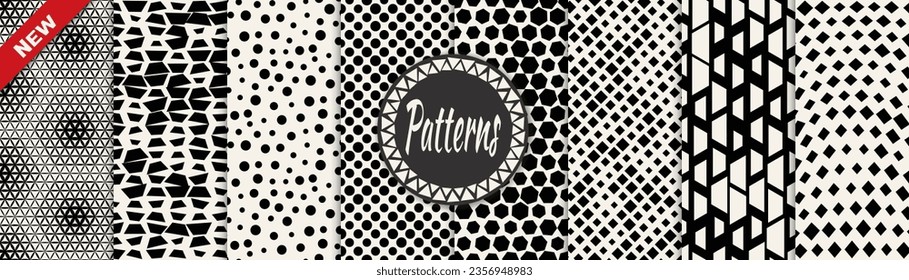 Set of geometric halftone patterns. Abstract geometric graphic design halftone pattern. Seamless geometric halftone pattern.