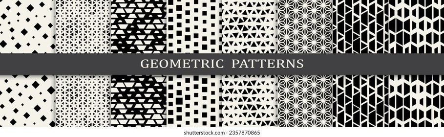 Set of geometric halftone patterns. Abstract geometric graphic design halftone pattern. Seamless geometric halftone pattern.