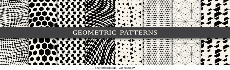 Set of geometric halftone patterns. Abstract geometric graphic design halftone pattern. Seamless geometric halftone pattern.