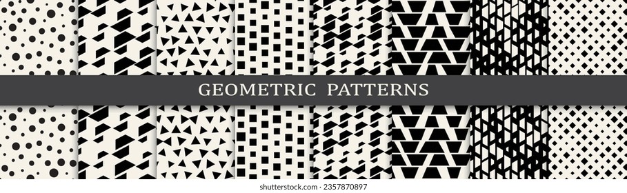 Set of geometric halftone patterns. Abstract geometric graphic design halftone pattern. Seamless geometric halftone pattern.