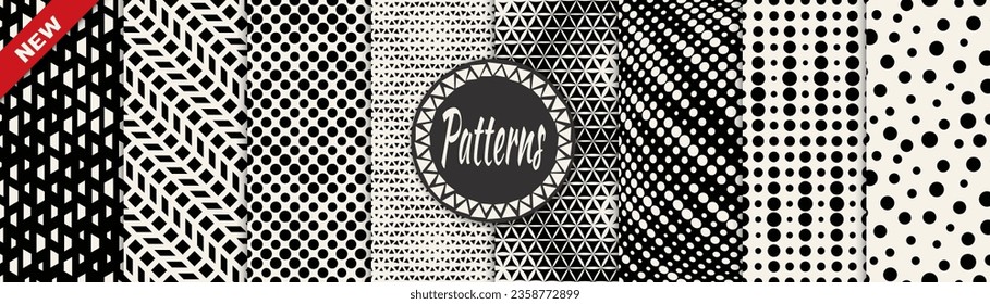 Set of geometric halftone patterns. Abstract geometric graphic design halftone pattern. Seamless geometric halftone pattern.