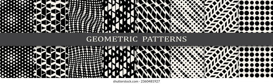 Set of geometric halftone patterns. Abstract geometric graphic design halftone pattern. Seamless geometric halftone pattern.