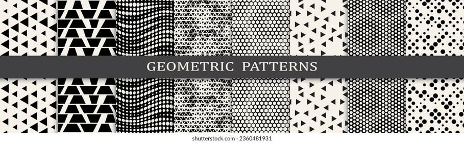 Set of geometric halftone patterns. Abstract geometric graphic design halftone pattern. Seamless geometric halftone pattern.