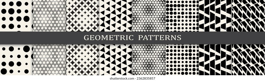 Set of geometric halftone patterns. Abstract geometric graphic design halftone pattern. Seamless geometric halftone pattern.