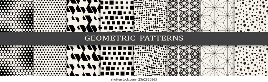 Set of geometric halftone patterns. Abstract geometric graphic design halftone pattern. Seamless geometric halftone pattern.