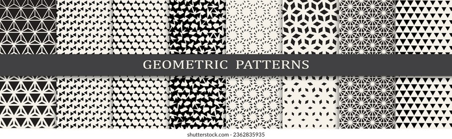 Set of geometric halftone patterns. Abstract geometric graphic design halftone pattern. Seamless geometric halftone pattern.