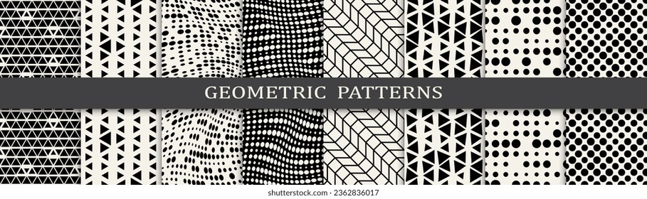 Conjunto de patrones geométricos de medio tono. Resumen de diseño gráfico geométrico de medio tono patrón. Patrón de medio tono geométrico sin foco.