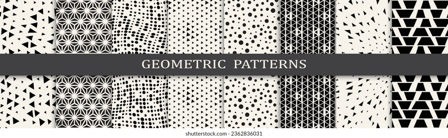 Set of geometric halftone patterns. Abstract geometric graphic design halftone pattern. Seamless geometric halftone pattern.