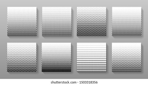 Set of geometric halftone patterns vector design. Fade gradient backgrounds collection.