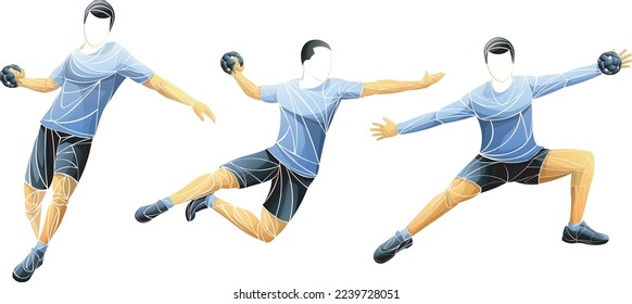 Set of geometric handball players on a white background isolated