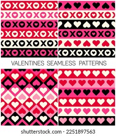 Set of geometric heart and typography design seamless pattern for valentine’s day