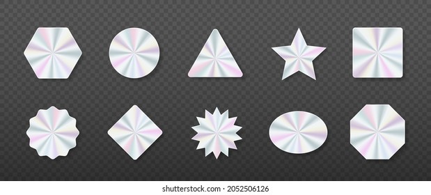 Set of geometric hologram labels vector flat illustration. Vector element for product guarantee.